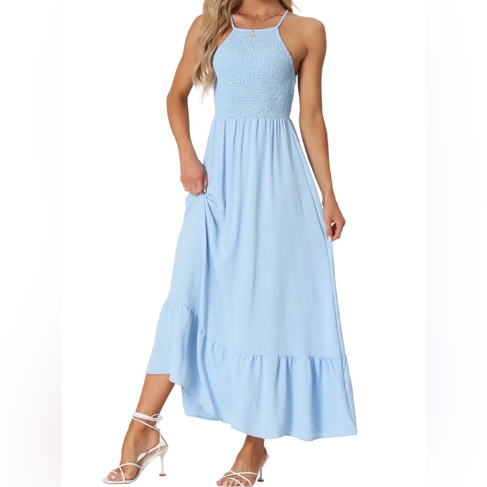 Allegra K Light Blue Halter Maxi Dress